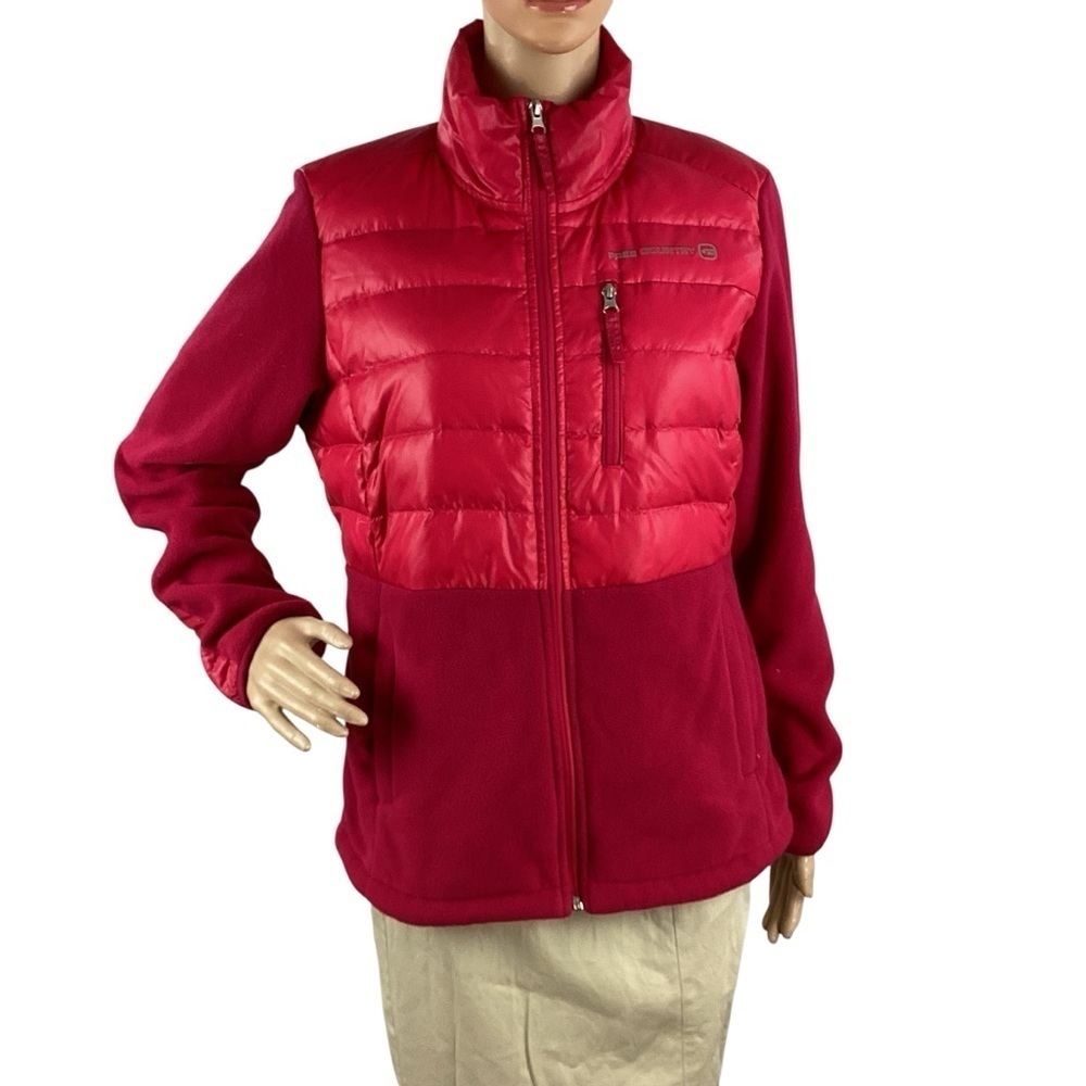 Free Country Hybrid Puffer Fleece Zip Jacket Red Medium